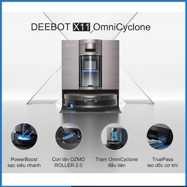Robot hút bụi lau nhà Ecovacs Deebot X11 OmniCyclone Trạm sạc OmniCyclone đột phá: Tiết kiệm chi phí, bảo vệ môi trường