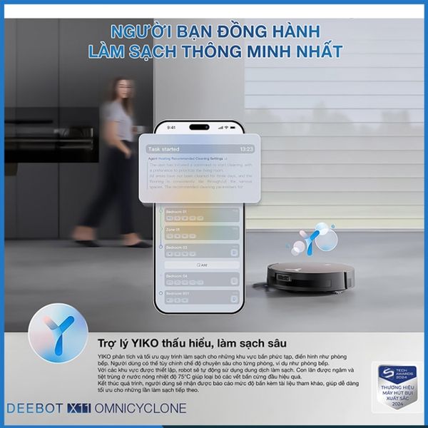 Robot hút bụi lau nhà Ecovacs Deebot X11 OmniCyclone Kết nối và điều khiển dễ dàng qua ứng dụng EcovacsHome