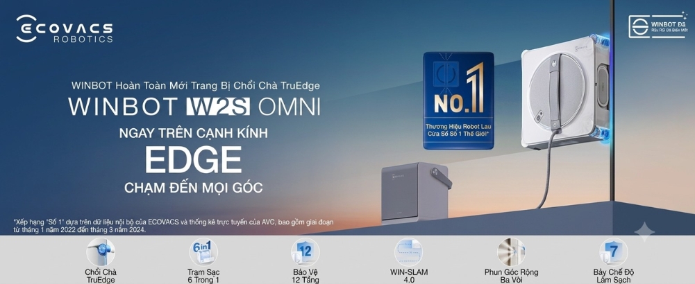Robot lau kính Ecovacs Winbot W2S Omni&nbsp;với trạm đa chức năng 6 trong 1, độ chính xác TruEdge