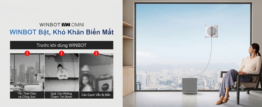 Robot lau kính Ecovacs Winbot W2S Omni&nbsp;với trạm đa chức năng 6 trong 1, độ chính xác TruEdge