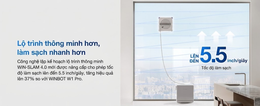 Robot lau kính Ecovacs Winbot W2S Omni lộ trình làm sạch nhanh hơn