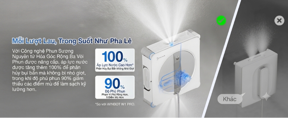 Robot lau kính Ecovacs Winbot W2S Omni Công nghệ làm sạch chính xác TruEdge giúp tiếp cận sát hơn các cạnh cửa sổ