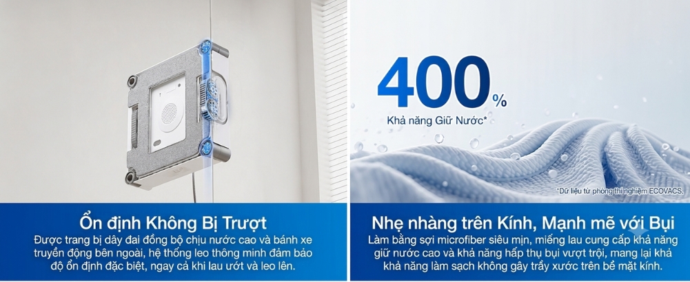 Robot lau kính Ecovacs Winbot W2S Omni Công nghệ làm sạch chính xác TruEdge giúp tiếp cận sát hơn các cạnh cửa sổ