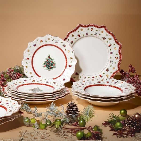 Bộ đồ ăn Villeroy & Boch Toys Delight 12 món, dành cho 4 người, sứ cao cấp, đĩa ăn tối, đĩa salad, bát đựng súp có viền