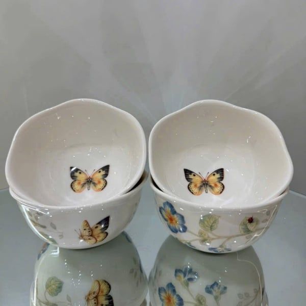 Set 4 bát cơm 11.7cm Lenox Butterfly Meadow - Họa tiết bướm rực rỡ và những bông hoa xanh dịu dàng tô điểm hai bên