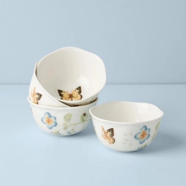 Set 4 bát cơm 11.7cm Lenox Butterfly Meadow - Họa tiết bướm rực rỡ và những bông hoa xanh dịu dàng tô điểm hai bên