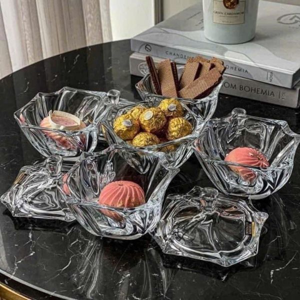 Set khay thố pha lê 4 món Bohemia (3 thố 13cm, 1 khay 40cm)