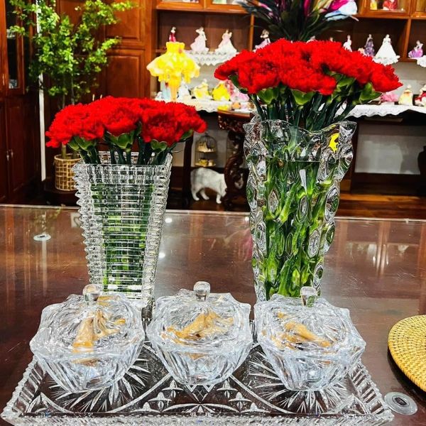 Set khay thố pha lê 4 món Bohemia (3 thố 13cm, 1 khay 40cm)