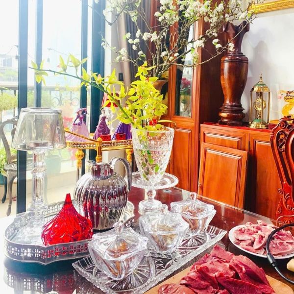 Set khay thố pha lê 4 món Bohemia (3 thố 13cm, 1 khay 40cm)