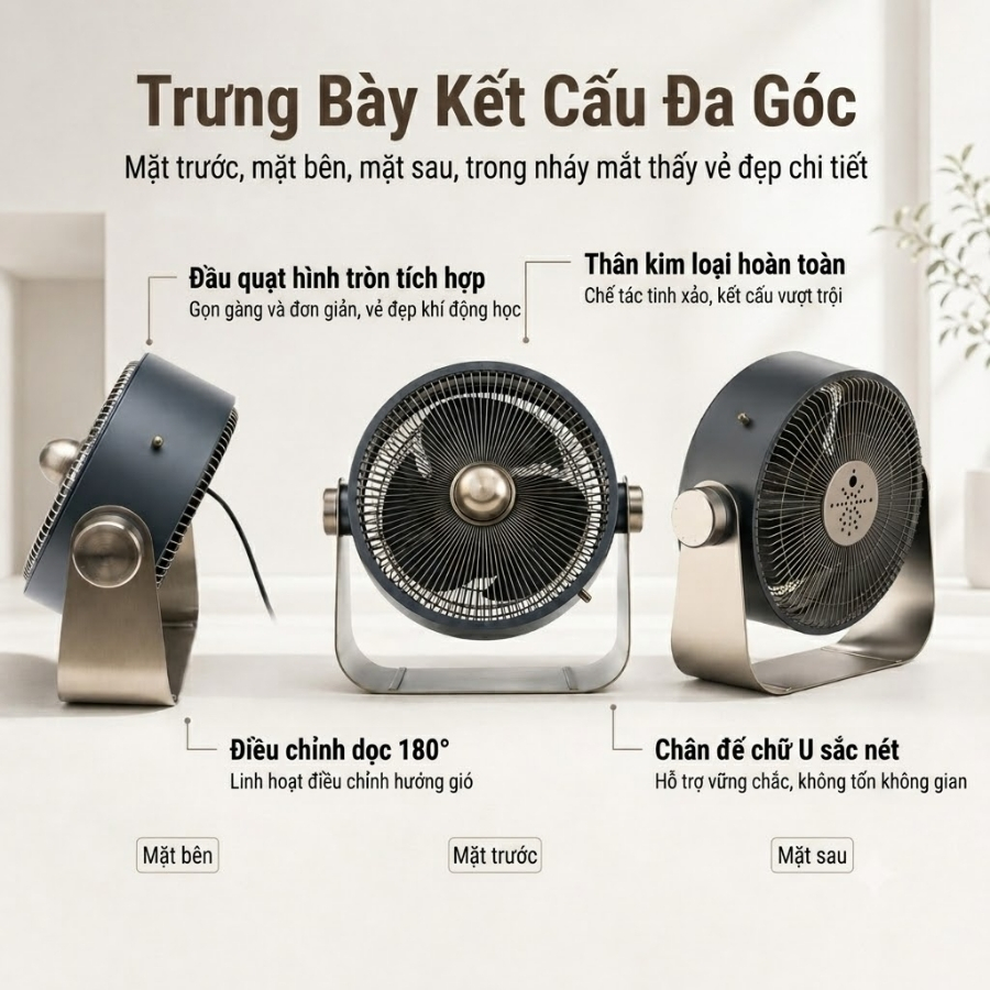 Quạt Stylies Castor 12 inch kiểu Thụy Sĩ này có luồng gió mạnh mẽ 12 inch, điều chỉnh độ cao 180°, 3 tốc độ, hoạt động êm ái, có thể đặt trên sàn nhà hoặc bàn thấp