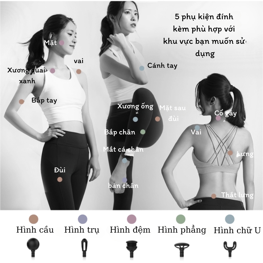 Súng massage Mytrex Rebive mini Với 5 loại phụ kiện có chất liệu và hình dạng khác nhau