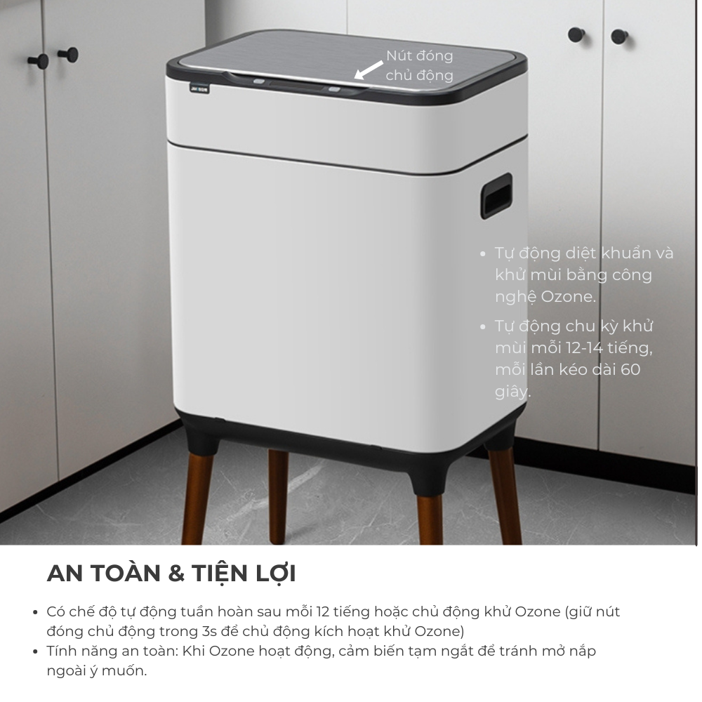 Thùng rác cảm biến Elpheco EPLH5522 20L chân cao khử Ozone