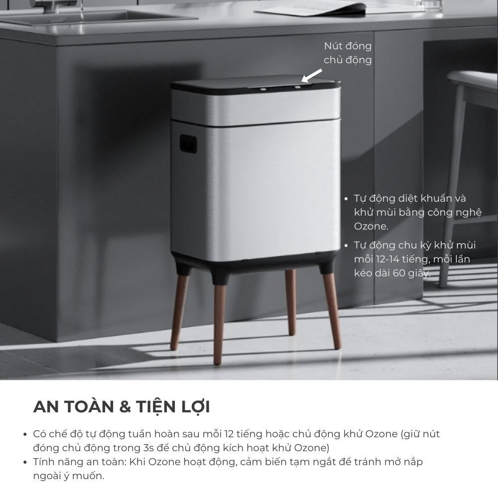 Thùng rác cảm biến Elpheco EPLH5522 20L chân cao khử Ozone