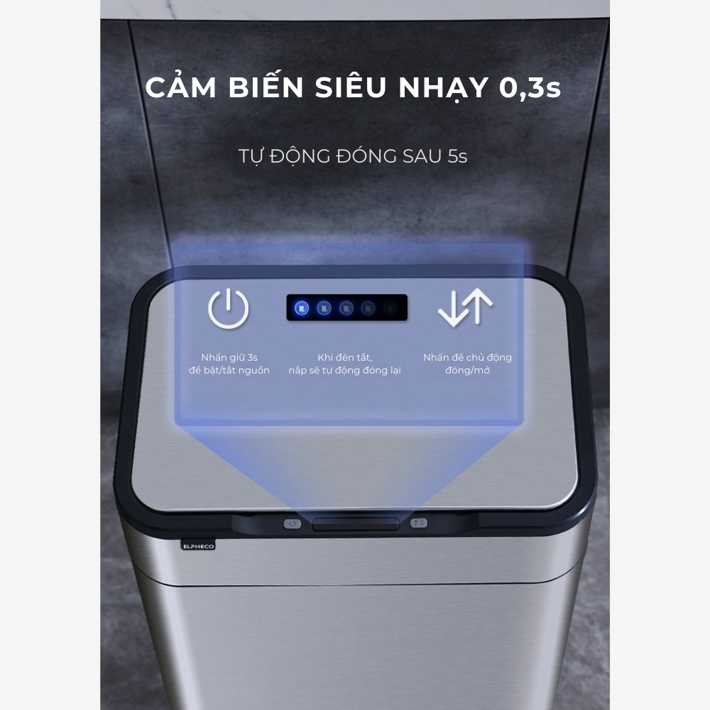 Thùng rác cảm biến Elpheco EPLH5522 20L chân cao khử Ozone