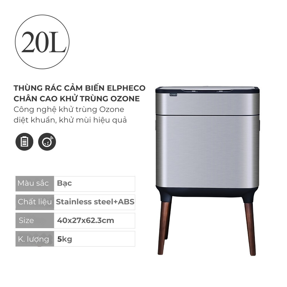 Thùng rác cảm biến Elpheco EPLH5522 20L chân cao khử Ozone