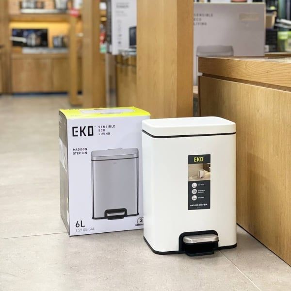 Thùng rác đạp chân EKO Madison EK9361P-6L-MW chống bám vân - Màu trắng