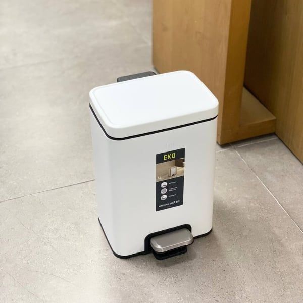 Thùng rác đạp chân EKO Madison EK9361P-6L-MW chống bám vân - Màu trắng