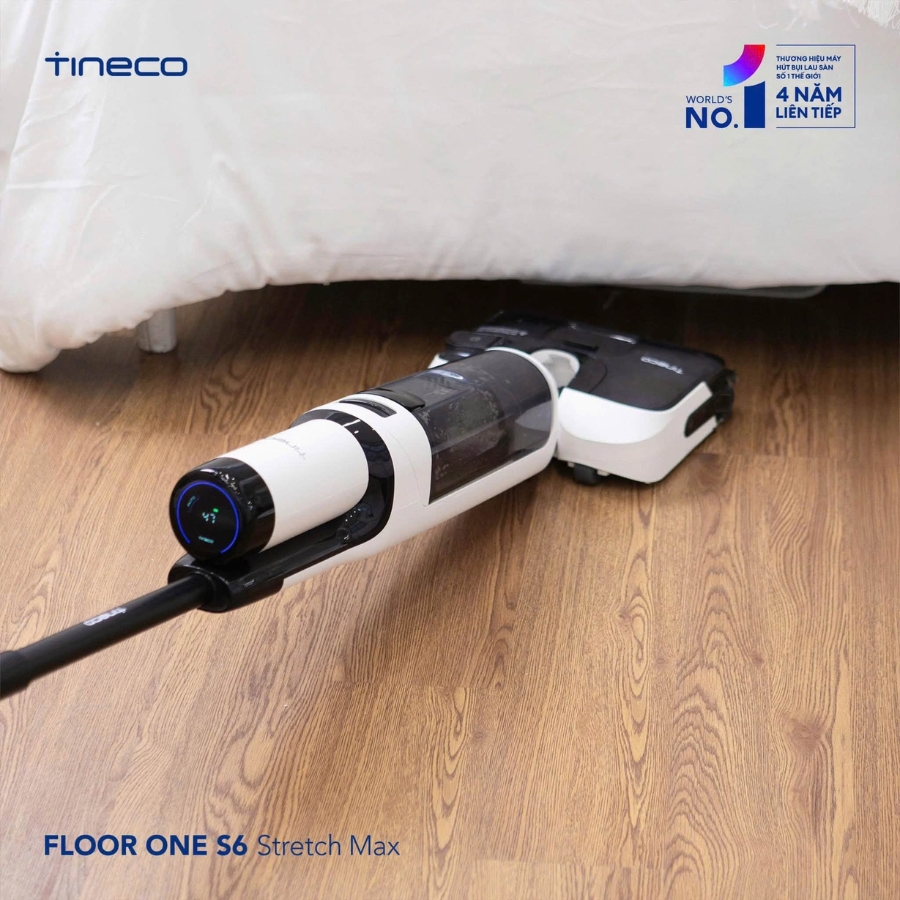 Tineco S6 Stretch Max giải quyết vấn đề này bằng cấu trúc tách biệt 3 khoang: nước bẩn, chất bẩn rắn và không khí được phân luồng riêng biệt.
