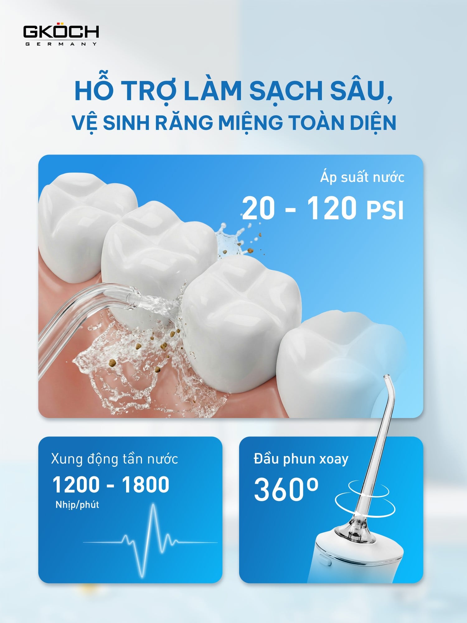 Máy tăm nước GKÖCH V2 4 chế độ làm sạch: