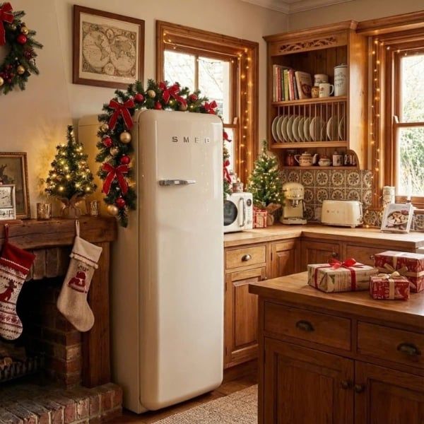 Tủ lạnh Smeg FAB28RCR6 màu kem 270L (có ngăn đông)&nbsp;thiết kế theo phong cách thập niên 50 mang tính biểu tượng với ngăn đông bên trong
