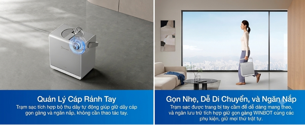 Robot lau kính Ecovacs Winbot W2S Omni gọn nhẹ dễ di chuyển