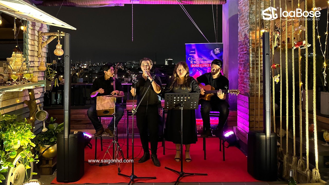 Hệ thống âm thanh biểu diễn Acoustic cho quán rooftop với loa Line Array Bose L1 Pro16 chính hãng