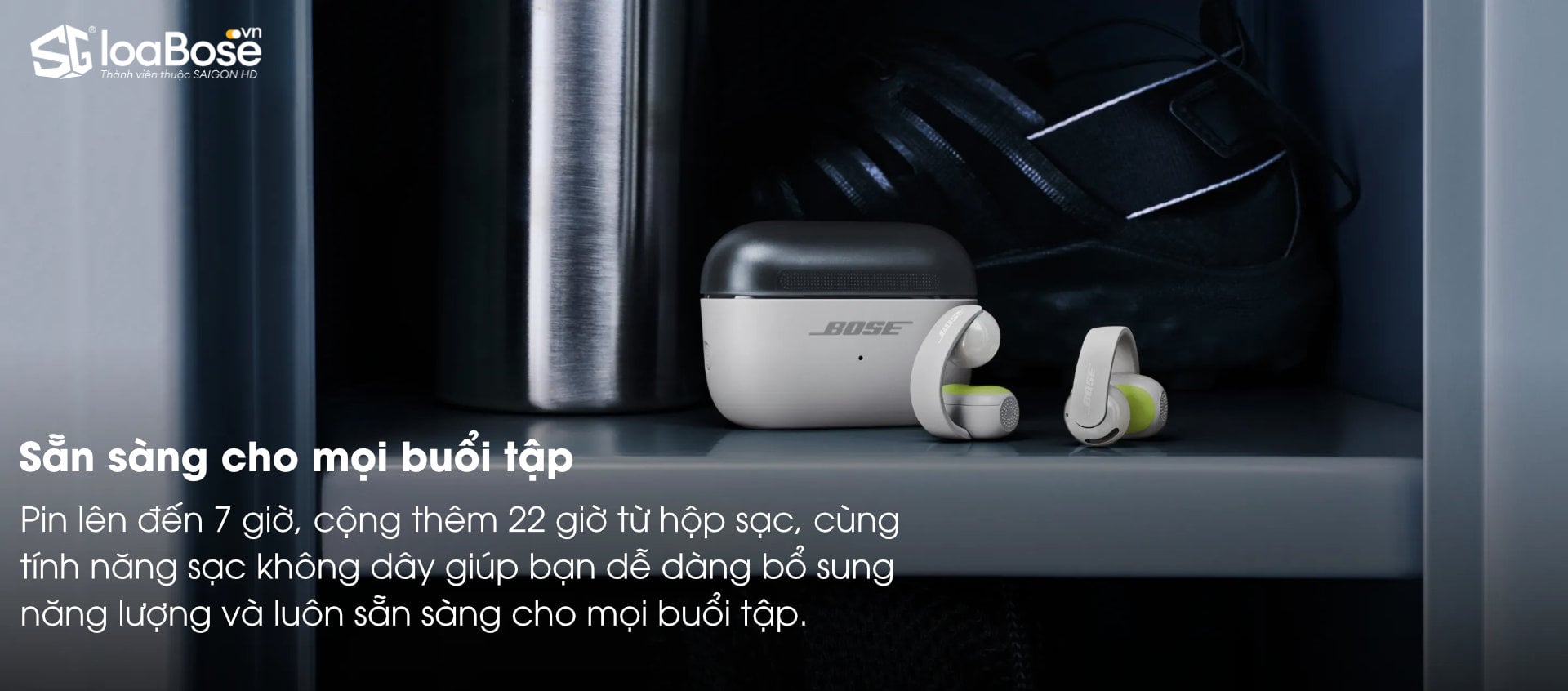 Bose Sport Open Earbuds có thời lượng pin lên đến 7 giờ, hộp sạc thêm 22 giờ
