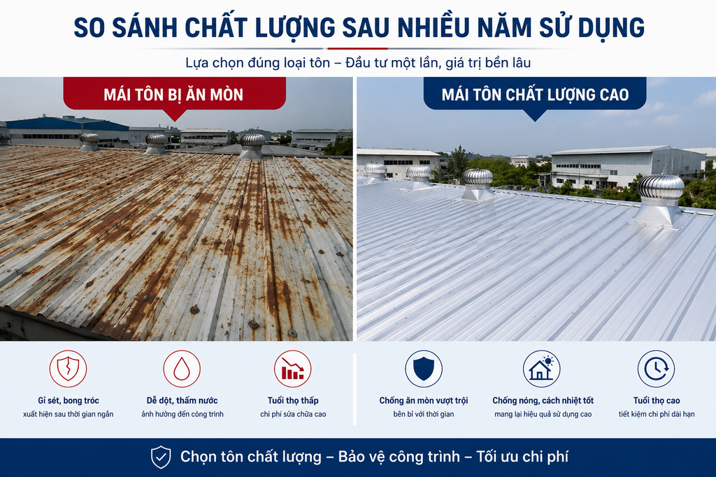 CÁCH CHỌN TÔN PHÙ HỢP GIÚP TĂNG TUỔI THỌ CÔNG TRÌNH ĐẾN 30 NĂM