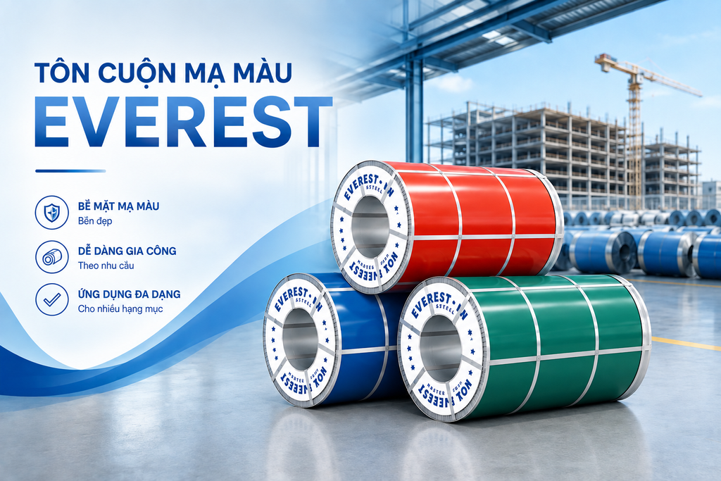 TÔN CUỘN MẠ MÀU EVEREST  - ĐẶC ĐIỂM QUY CÁC VÀ ỨNG DỤNG TRONG XÂY DỰNG