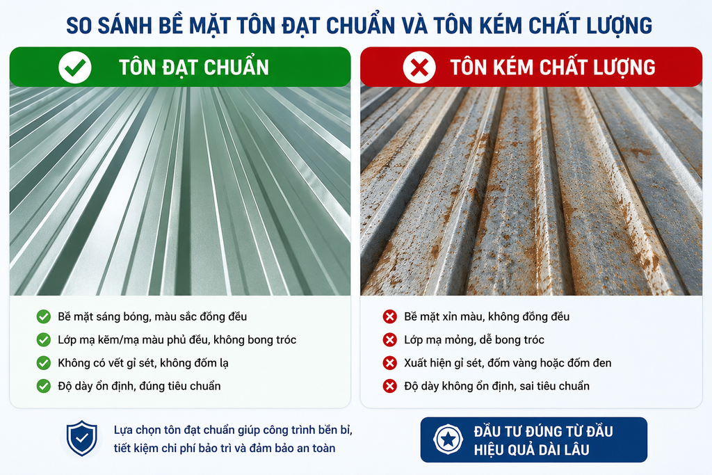 6 DẤU HIỆU NHẬN BIẾT TÔN KÉM CHẤT LƯỢNG TRƯỚC KHI MUA VÀ CÁCH CHỌN TÔN ĐẠT CHUẨN