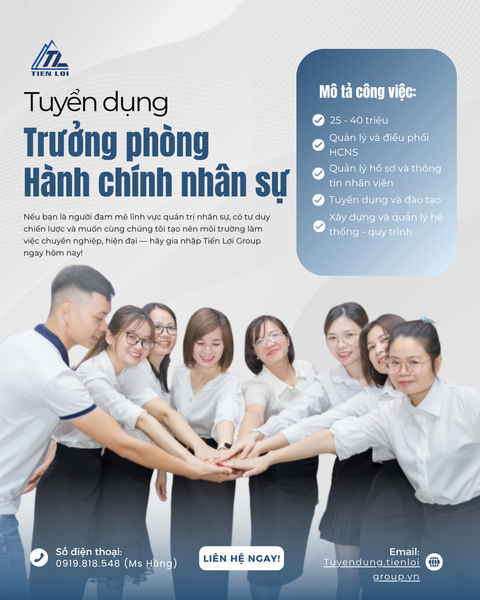 TUYỂN DỤNG TRƯỞNG PHÒNG HÀNH CHÍNH NHÂN SỰ