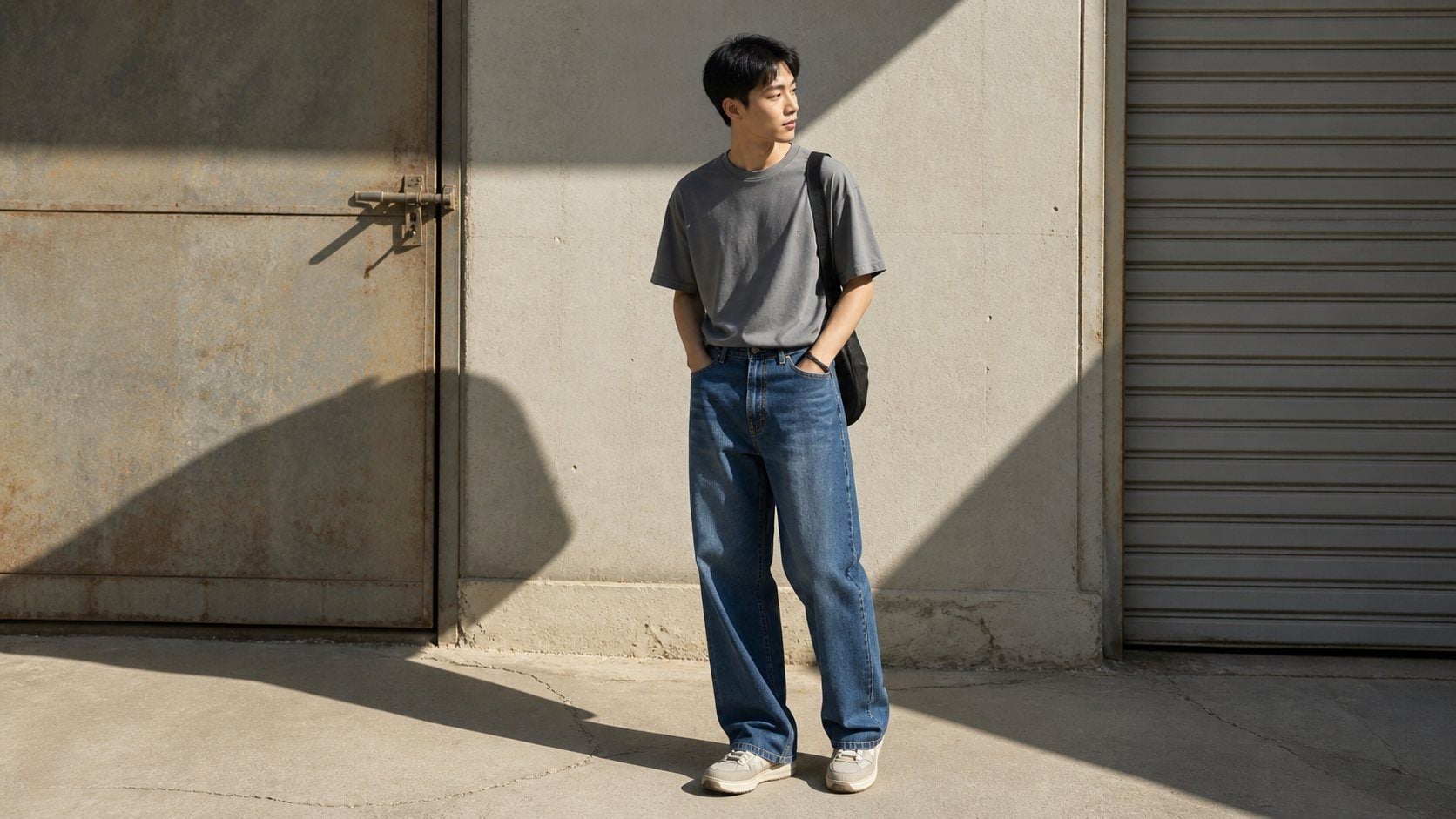 Quần jeans ống suông giữ phom cân đối cho outfit streetwear nam