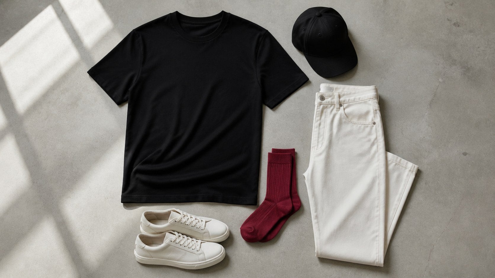 Bảng màu streetwear đen trắng kết hợp điểm nhấn đỏ burgundy