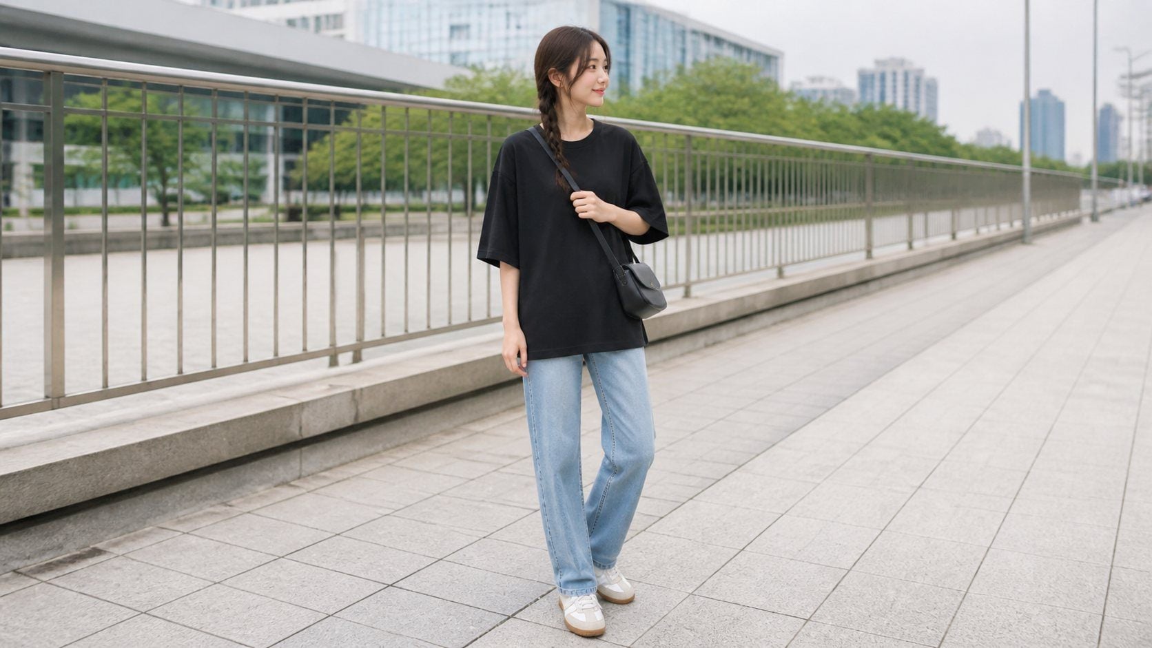 Cân bằng áo thun oversize với quần jeans ống suông