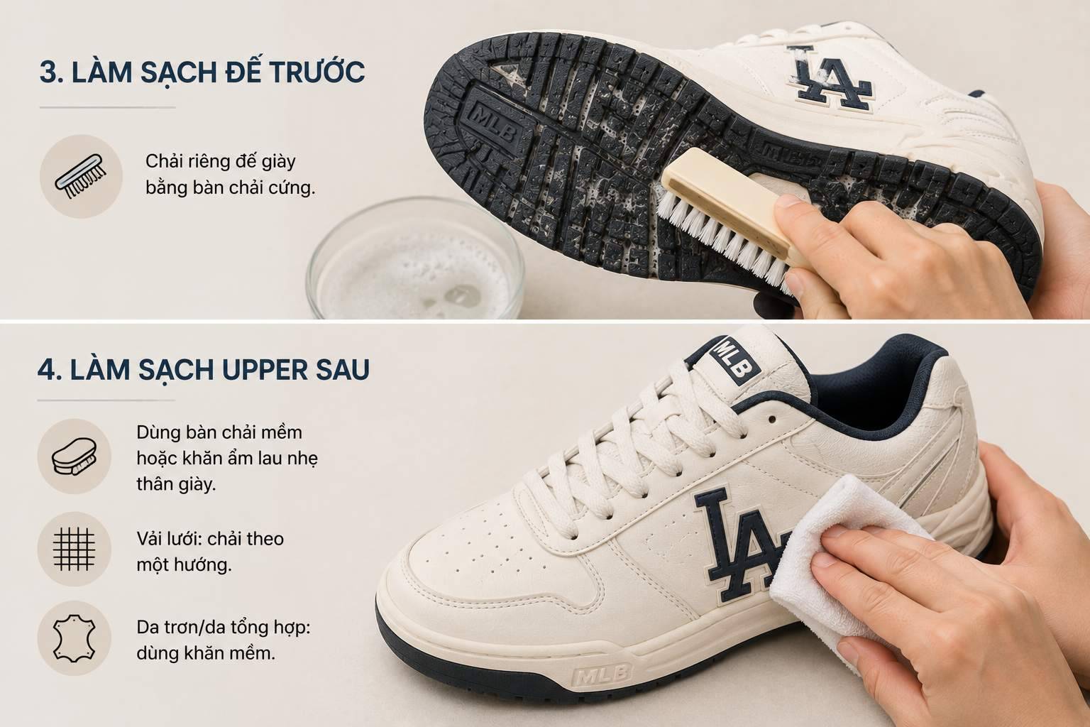 Làm sạch đế trước, upper sau khi giặt giày thể thao