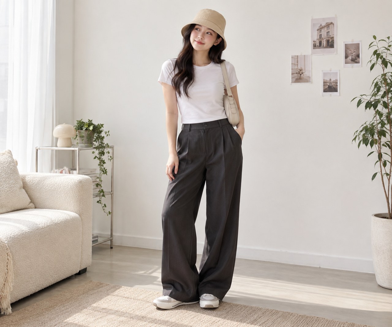 Mũ bucket làm outfit streetwear mềm hơn
