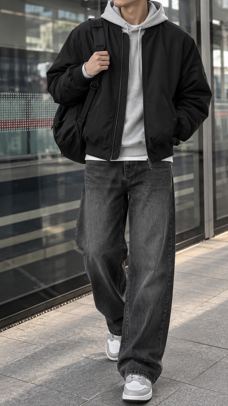 Layer áo bomber với áo trong mỏng