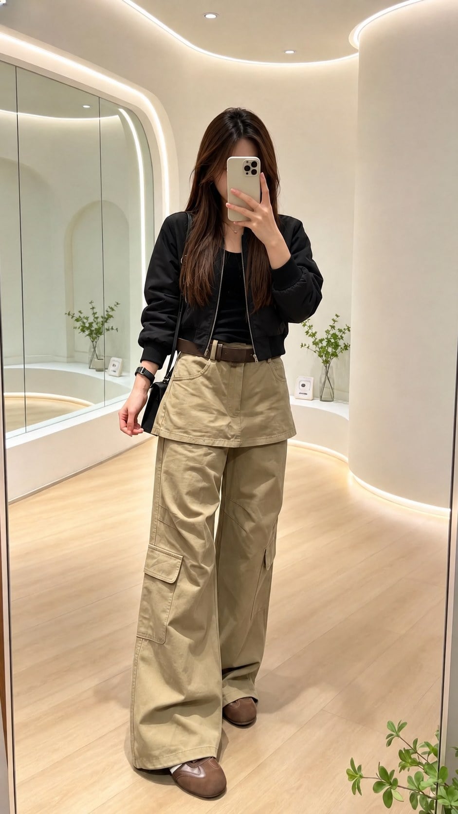 Quần túi hộp kaki phối bomber đen dáng gọn