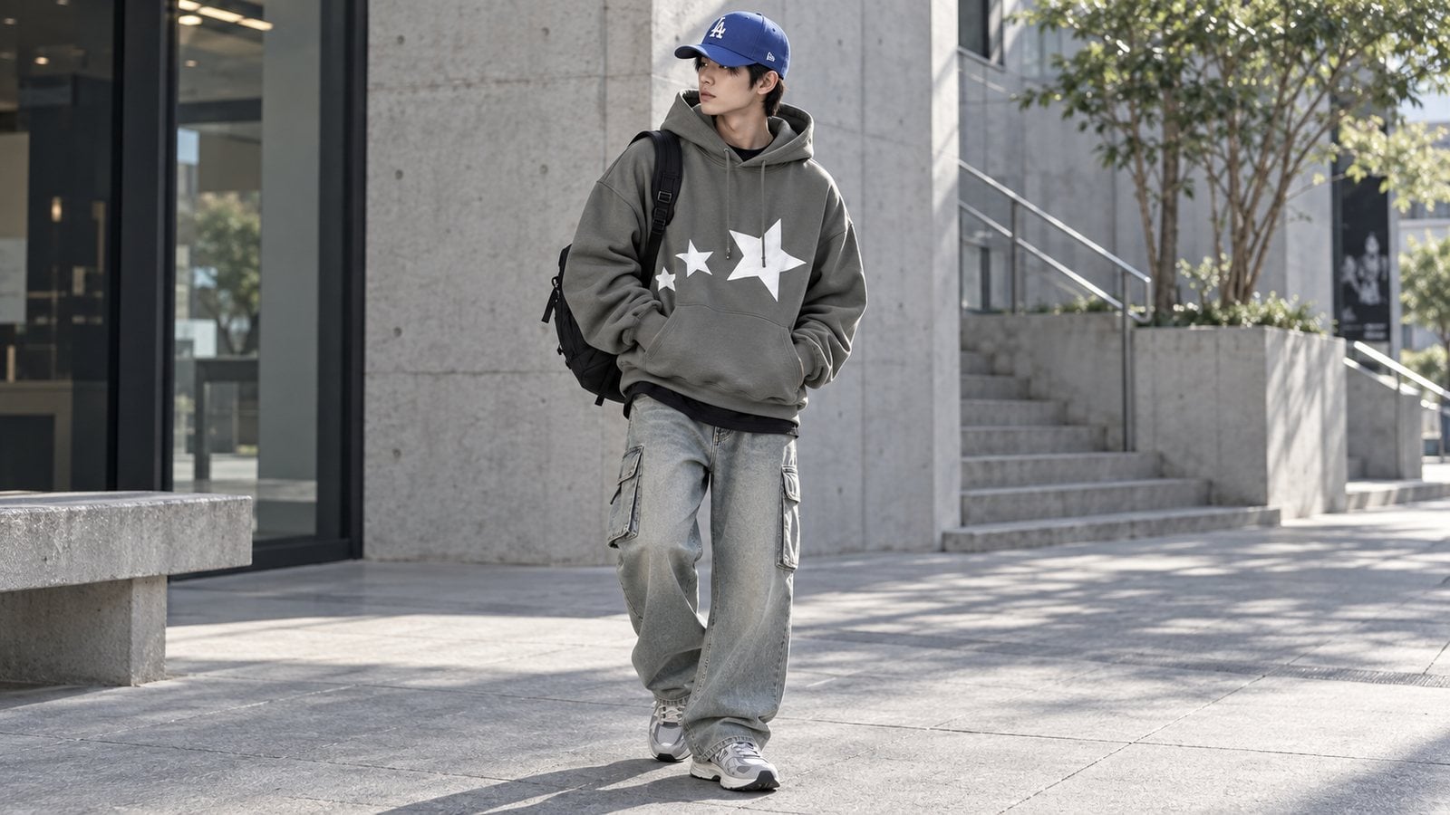 2. Nón kết với hoodie hoặc sweater với nón kết MLB