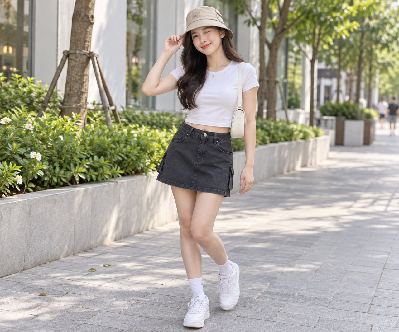 Bucket với outfit nữ trẻ trung