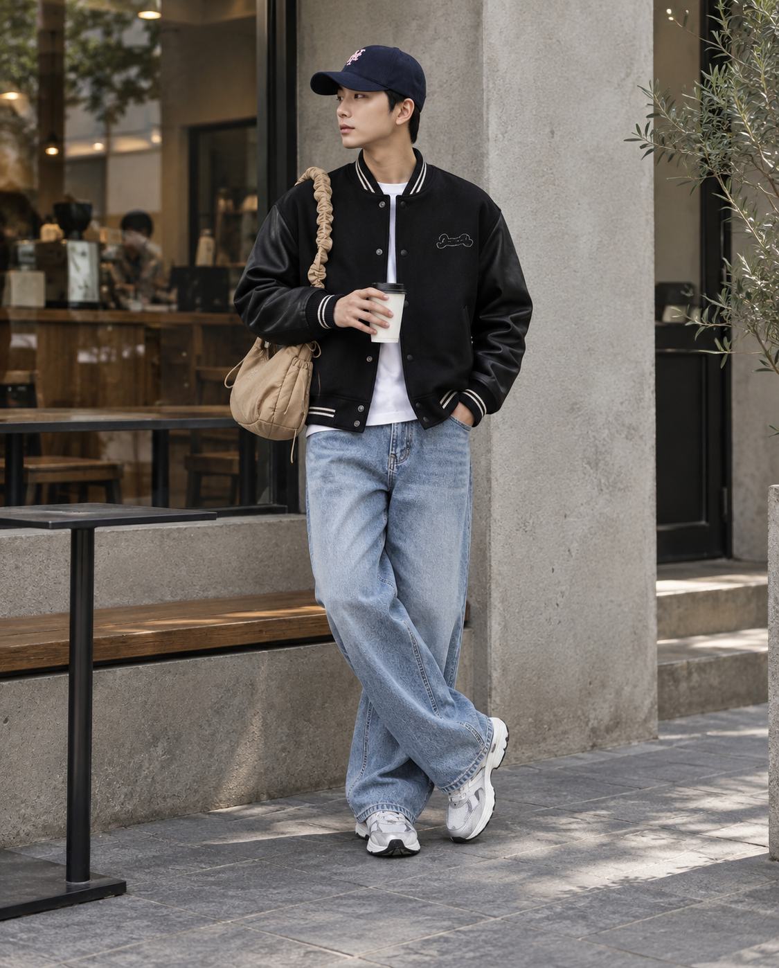 Varsity jacket với nón bóng chày theo tinh thần MLB streetwear