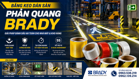 Băng keo dán sàn phản quang Brady cho nhà máy, kho hàng