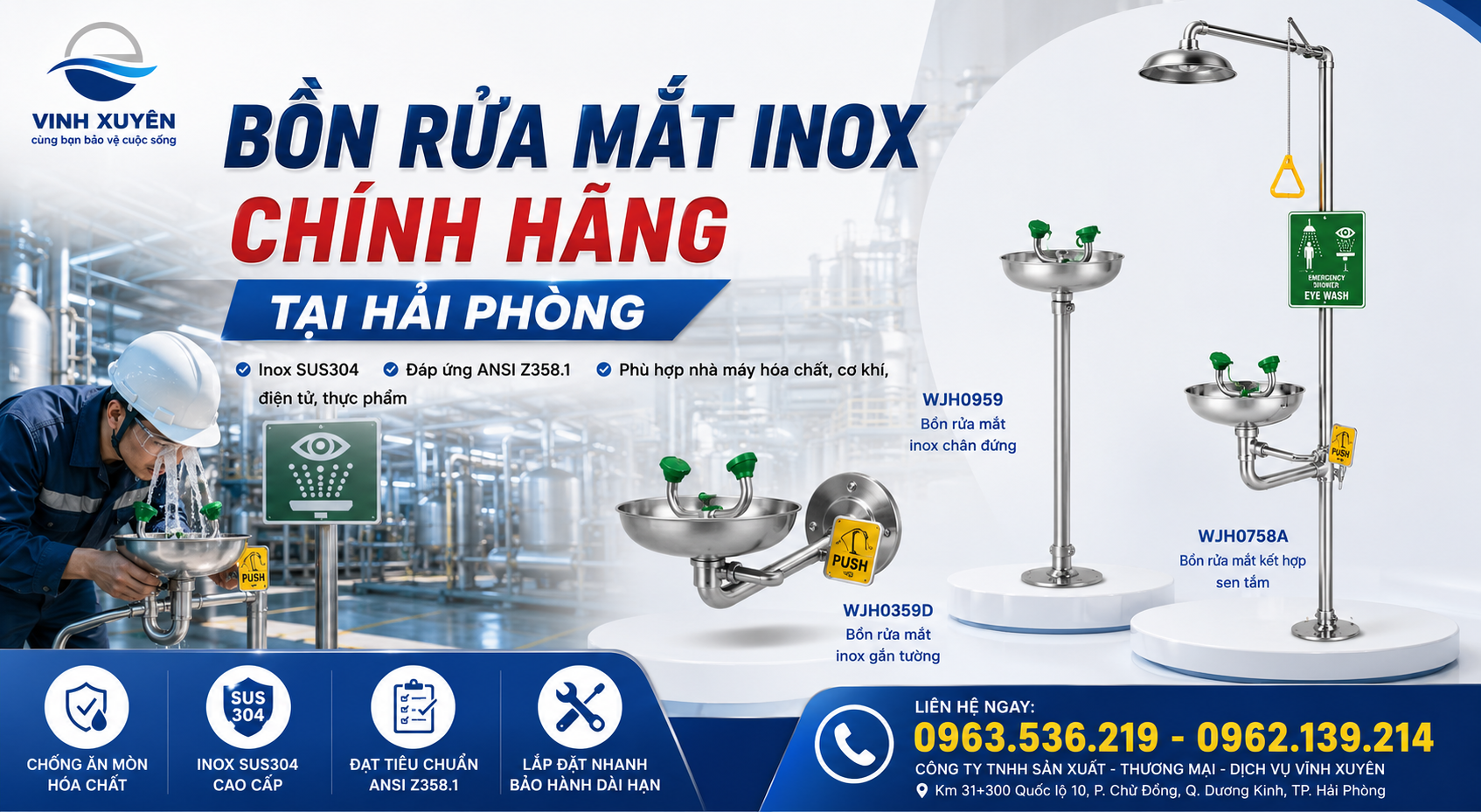 Bồn rửa mắt inox chính hãng tại Hải Phòng