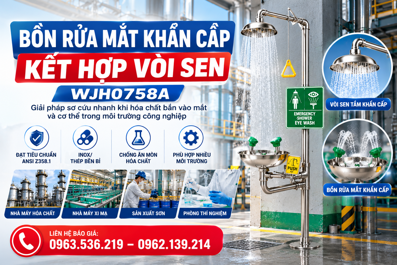 Bồn rửa mắt khẩn cấp kết hợp vòi sen WJH0758A