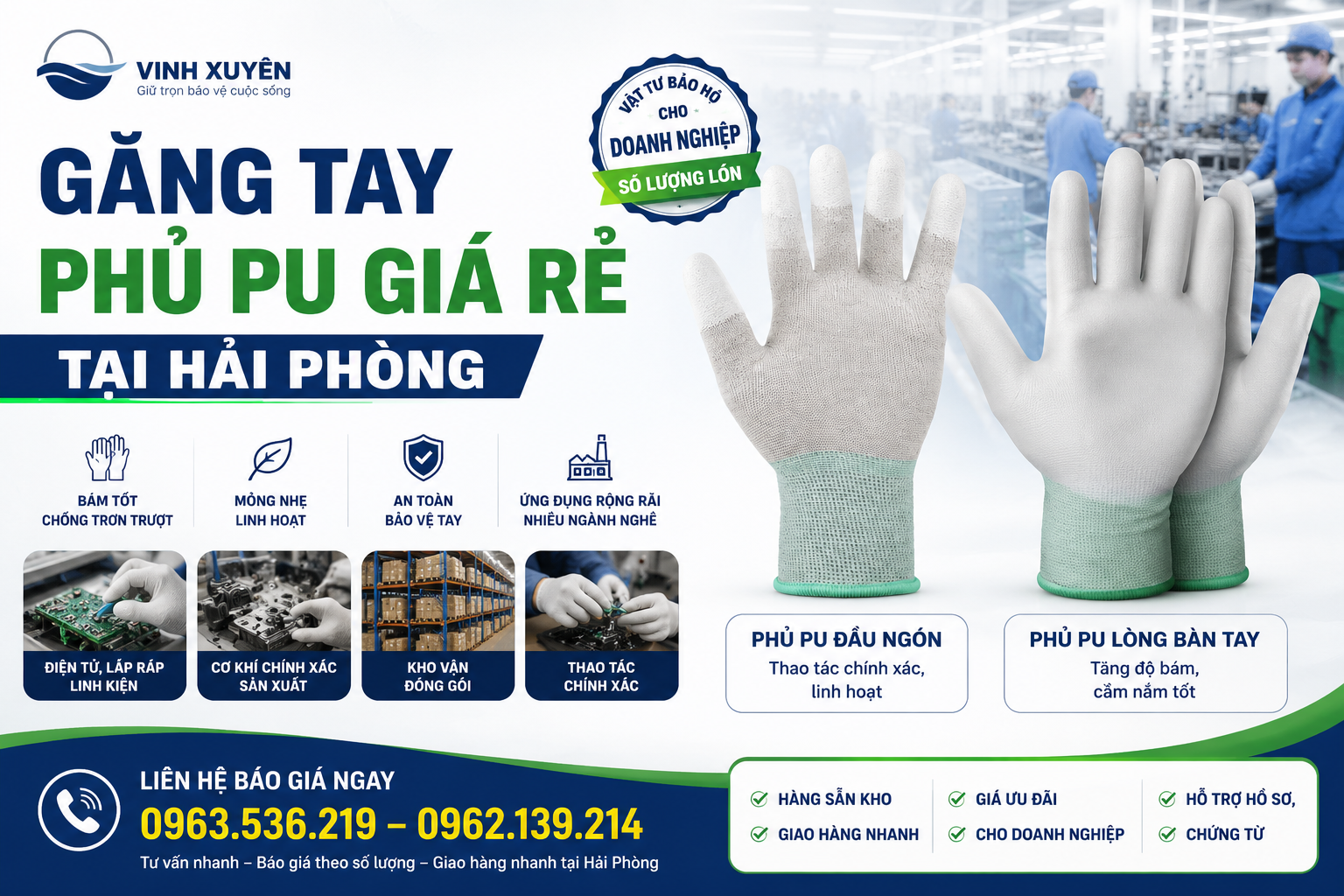 Găng tay phủ PU giá rẻ tại Hải Phòng – Các loại & báo giá