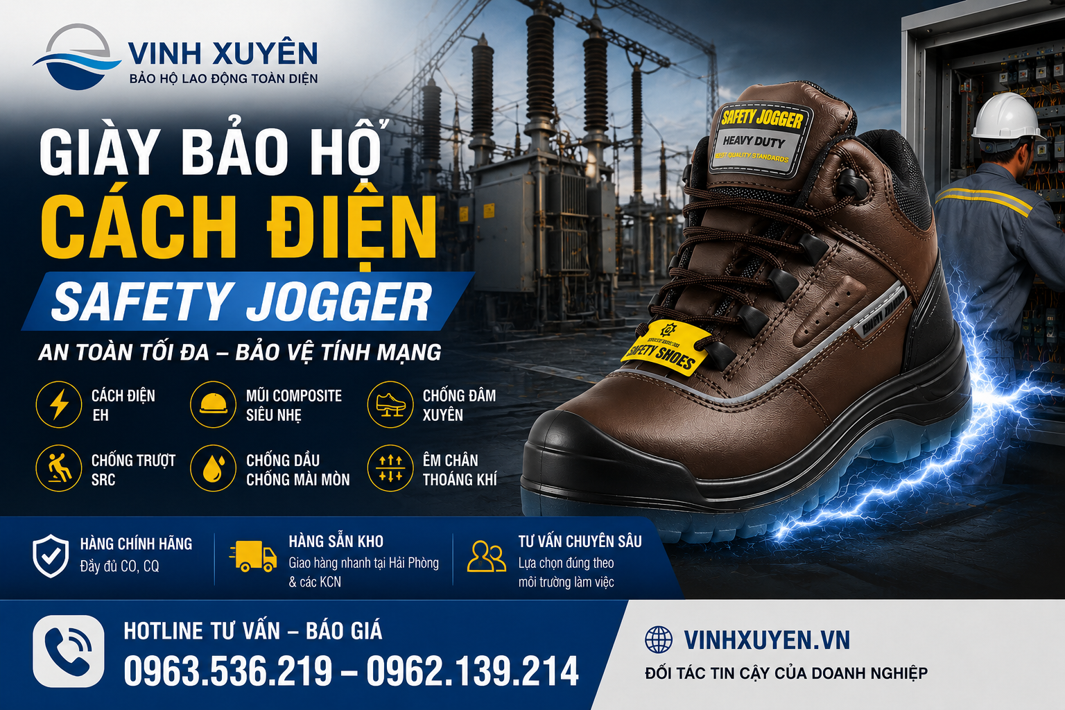 Giày bảo hộ cách điện Jogger chính hãng cho thợ điện, kỹ sư M&E tại Hải Phòng