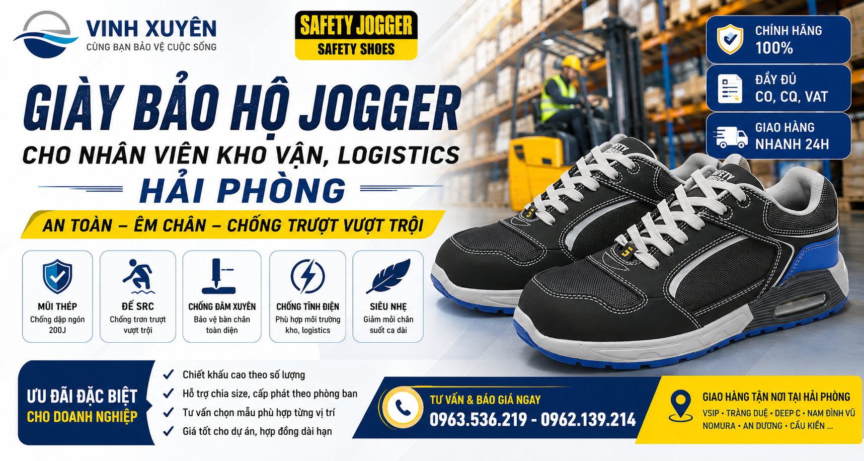 Giày bảo hộ Jogger cho nhân viên kho vận, logistics Hải Phòng