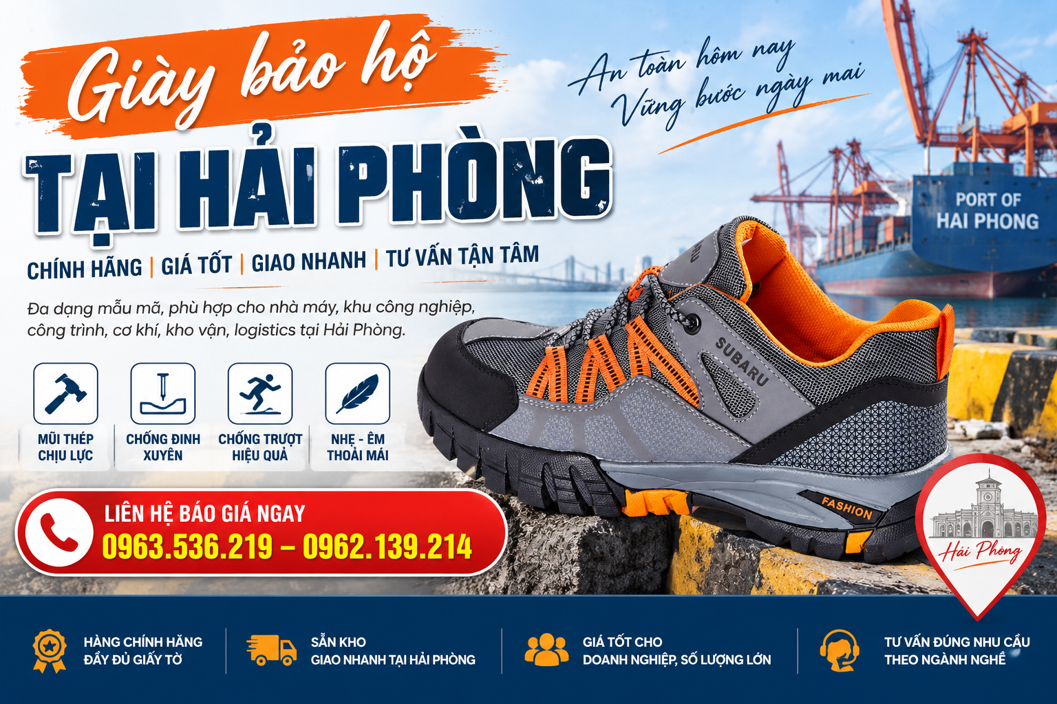 Giày Bảo Hộ Tại Hải Phòng: Mẫu, Giá & Địa Chỉ Chính Hãng
