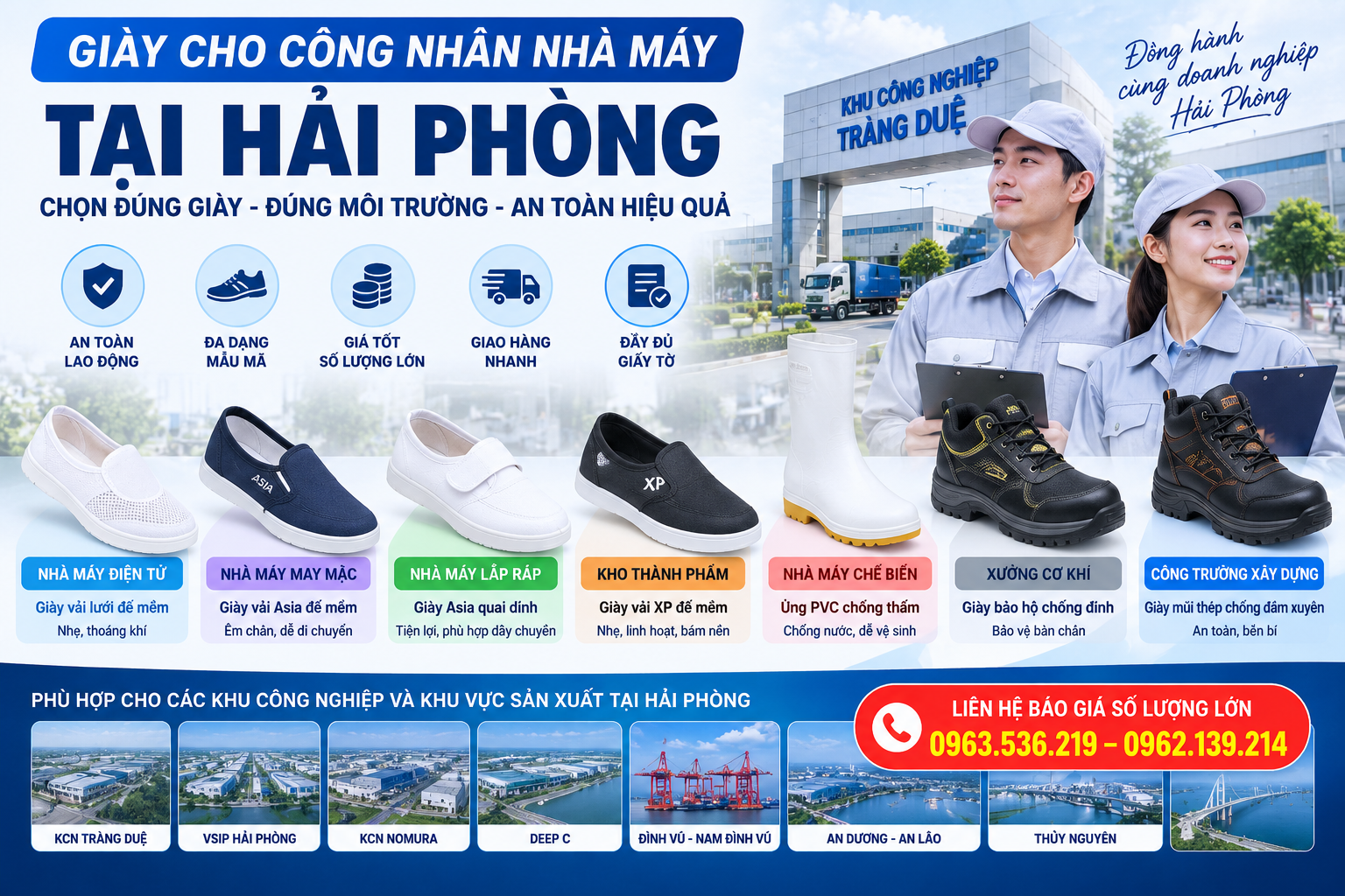 Giày cho công nhân nhà máy tại Hải Phòng