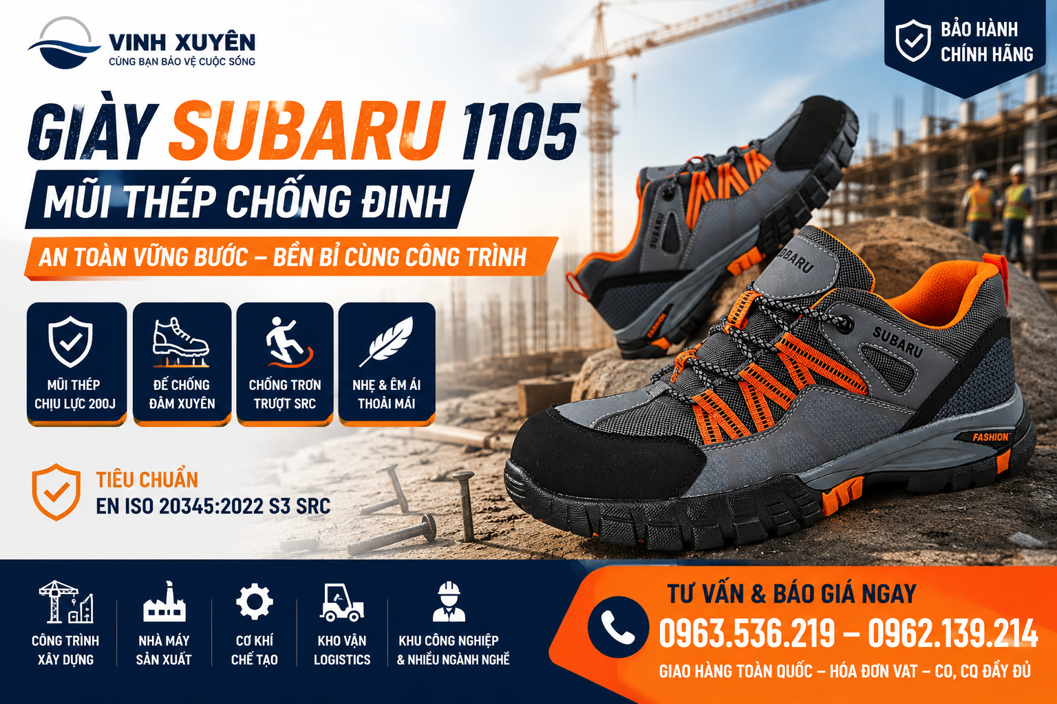 Giày Subaru 1105 mũi thép chống đinh đi công trình